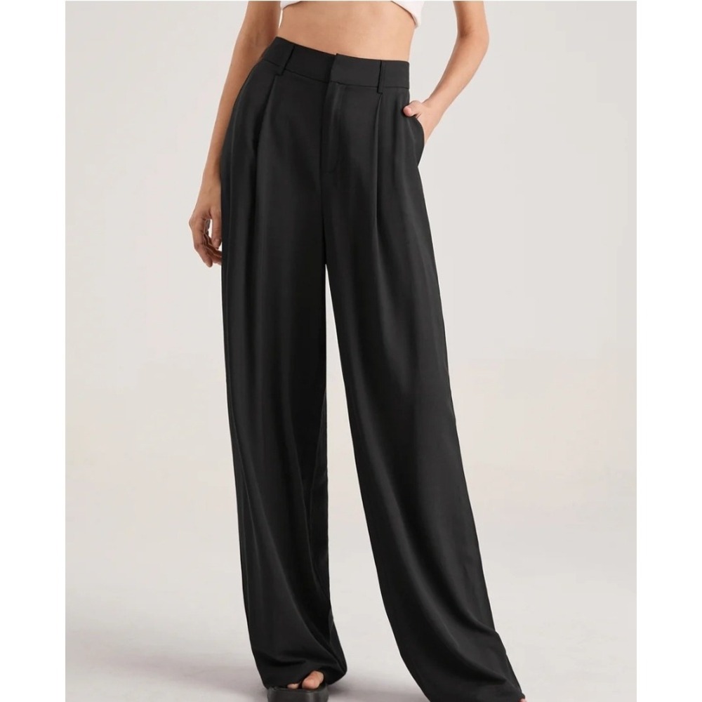 Commense Black Wide Leg Pleated Trousers Dress Pants Career Going Out Size S